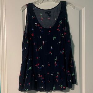 GAP Dark Blue Floral Tank Top with ruffle hem